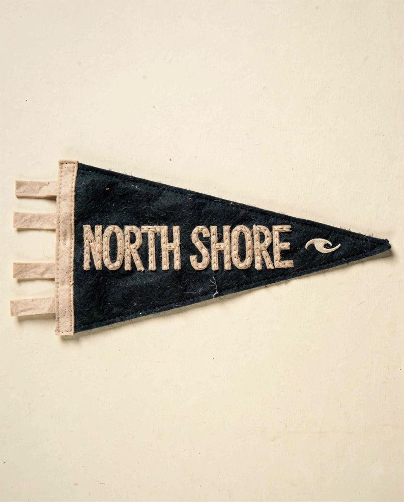 North Shore, Oahu, Hawaii Surf Pennant Print | Vintage Felt Pennant Art | Beach House Decor | Retro Surf Wall Art | Printable Digital Downlo image 2