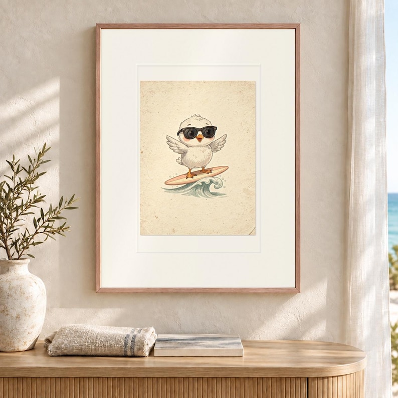 Seagull Surfing Art Print