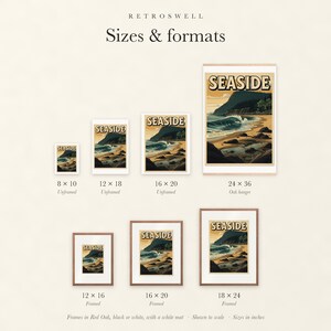 Seaside Surf Travel Poster, Framed or Unframed Vintage Style Coastal Print image 6