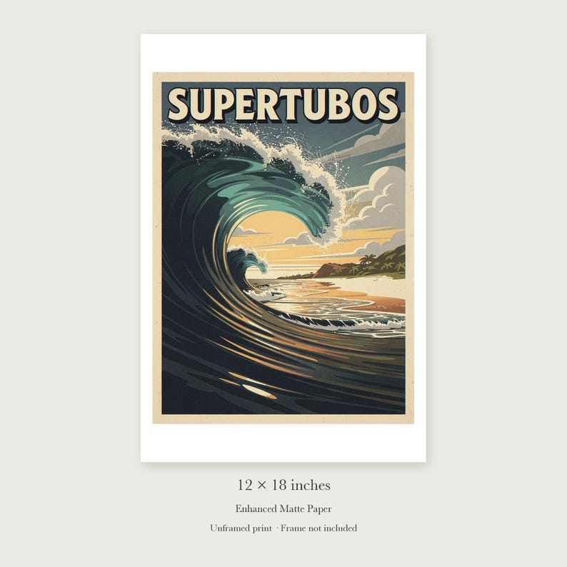 Supertubos Surf unframed 12 by 18 inch print on enhanced matte paper, shown with its white paper border.