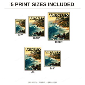 Trestles California Surf Poster - available print sizes: 5x7, 8x10, 11x14, A4, and square