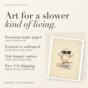 Seagull Surfing Art Print, Framed or Unframed Coastal Nursery Poster image 11