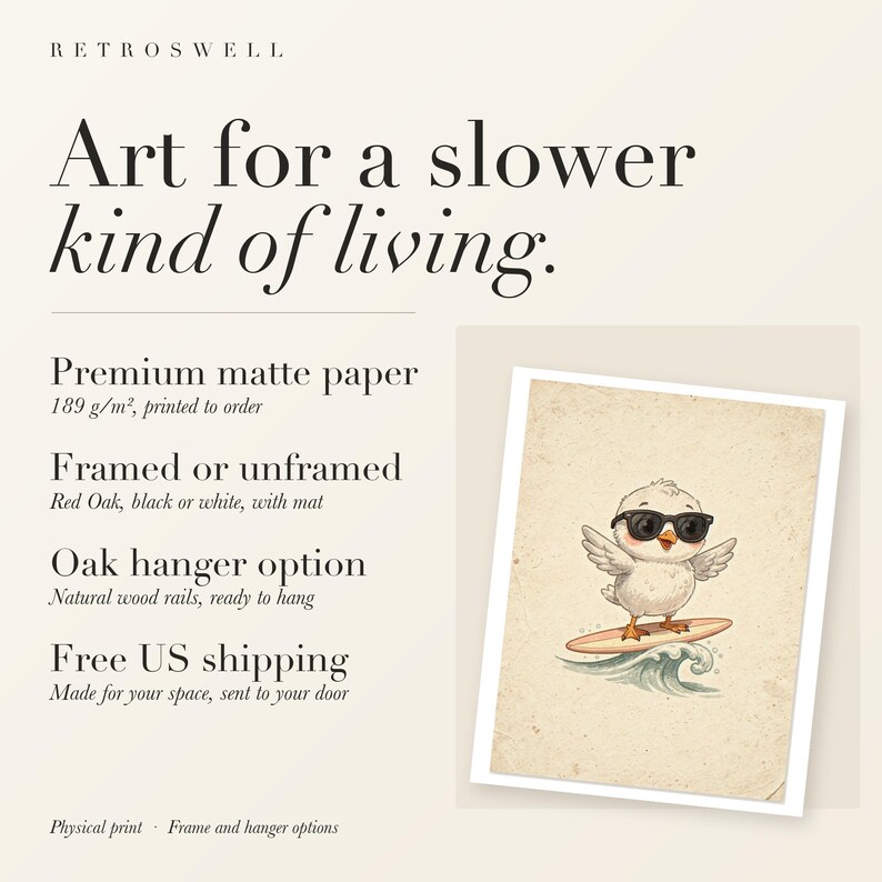 Seagull Surfing Art Print, Framed or Unframed Coastal Nursery Poster image 11