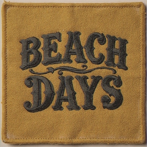 Beach Days embroidered-style patch unframed printed artwork and full composition with its paper border.
