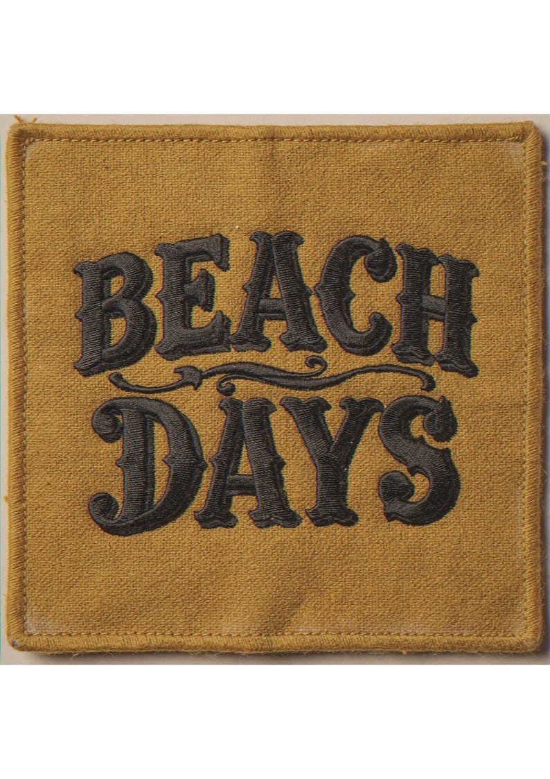 Beach Days embroidered-style patch unframed printed artwork and full composition with its paper border.