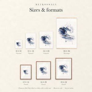 Prussian Blue Wave Watercolor Art Print, Framed or Unframed Coastal Ocean Poster image 6