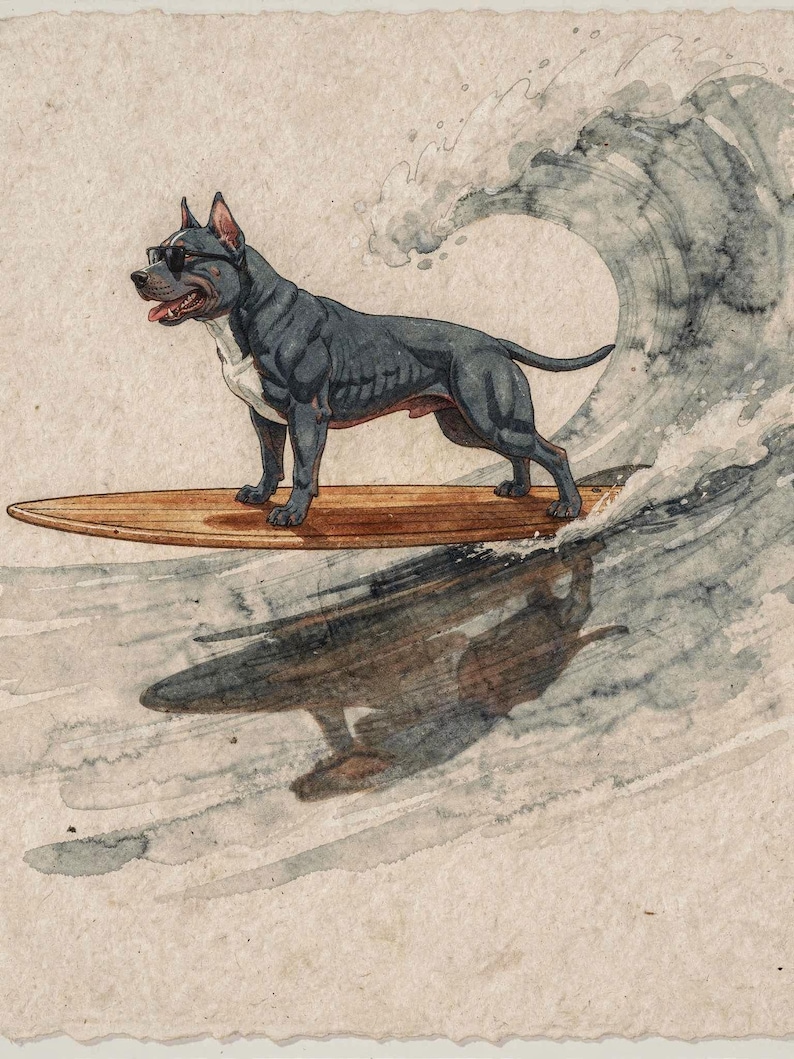 Pit Bull Surfing Art Print
