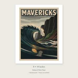 Mavericks Surf Travel Poster, Framed or Unframed Vintage Style Coastal Print image 7