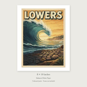 Lowers Trestles Surf unframed 8 by 10 inch print on enhanced matte paper, shown with its white paper border.