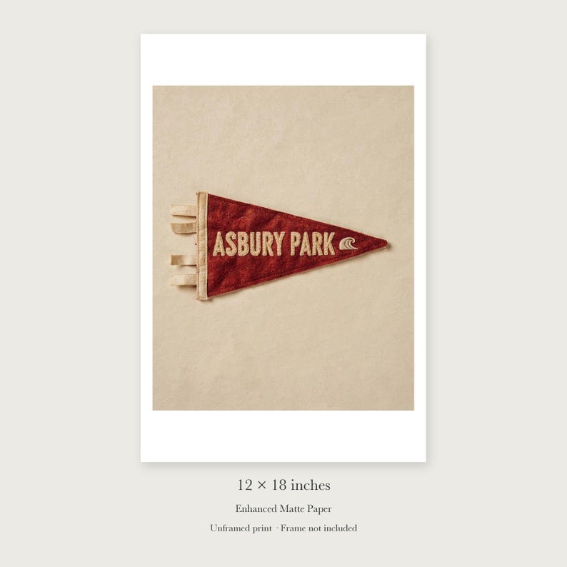 Asbury Park Surf Pennant unframed 12 by 18 inch print on enhanced matte paper, shown with its white paper border.
