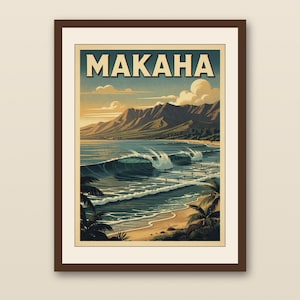 Makaha Hawaii Surf Poster | Vintage Surf Travel Poster | Retro Beach Wall Art | Coastal Decor Printable
