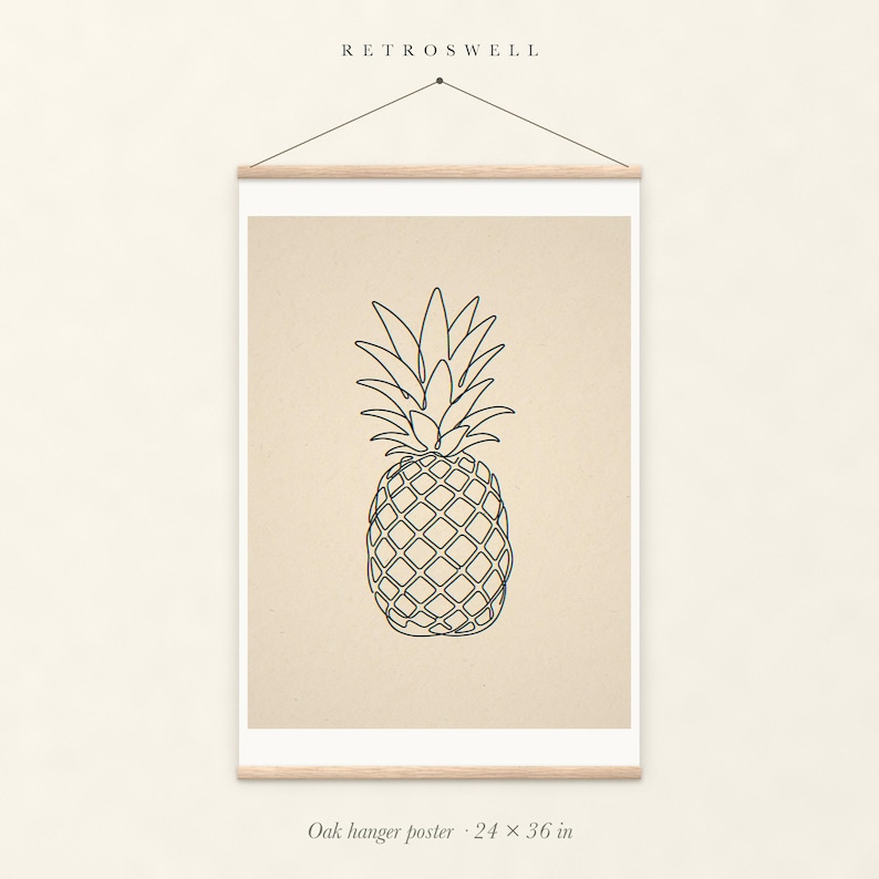 Pineapple Line oak hanger poster, 24 by 36 inches, with natural wood rails and a hanging cord.