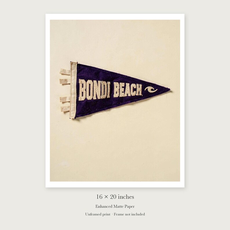Bondi Beach, Sydney, Australia Surf Pennant unframed 16 by 20 inch print on enhanced matte paper, shown with its white paper border.