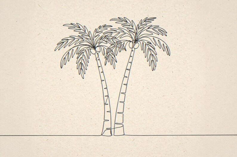 Boho Palm Tree Line Art framed in a beach-style living room setting