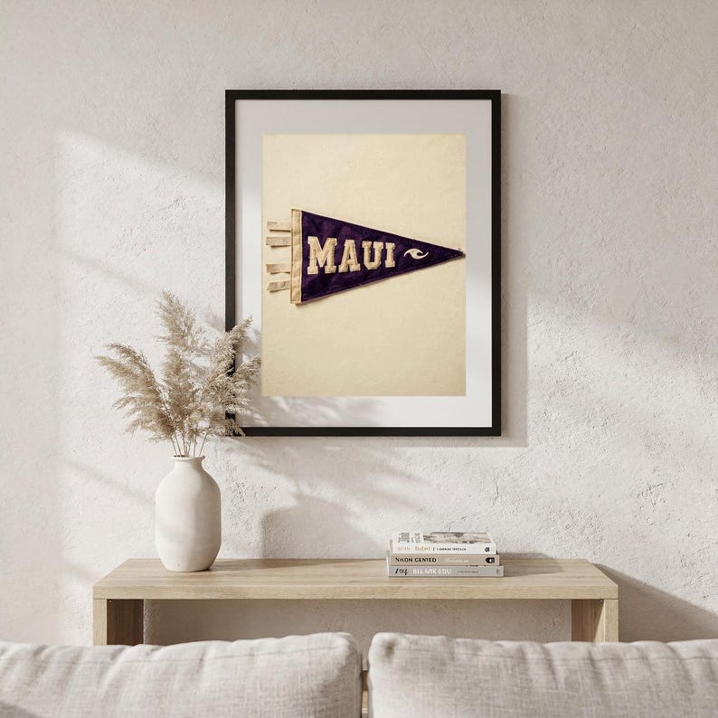 Maui, Hawaii Surf Pennant Print | Vintage Felt Pennant Art | Beach House Decor | Retro Surf Wall Art | Printable Digital Download image 5