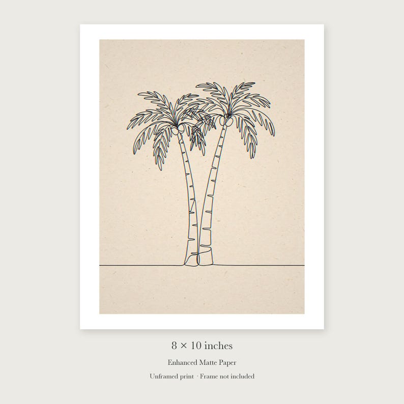 Palm Tree Line unframed 8 by 10 inch print on enhanced matte paper, shown with its white paper border.