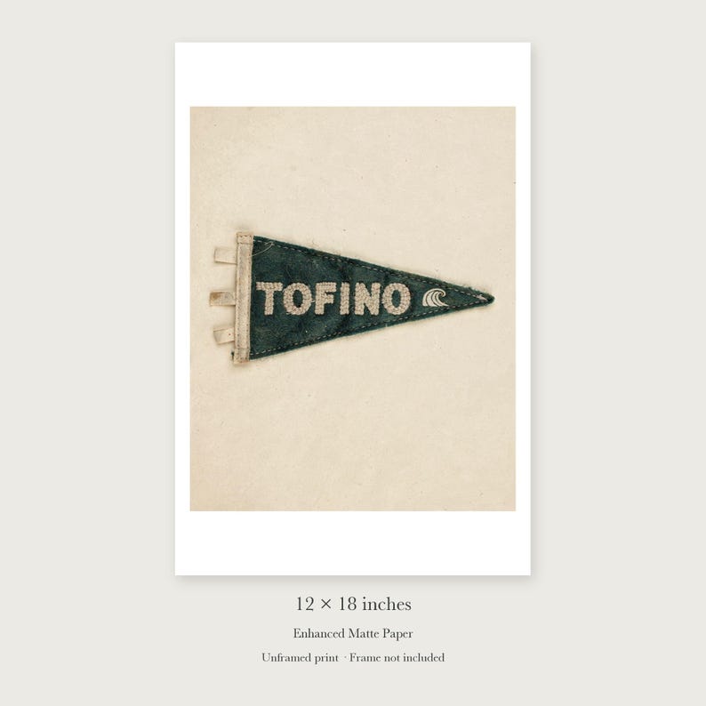 Tofino Surf Pennant unframed 12 by 18 inch print on enhanced matte paper, shown with its white paper border.