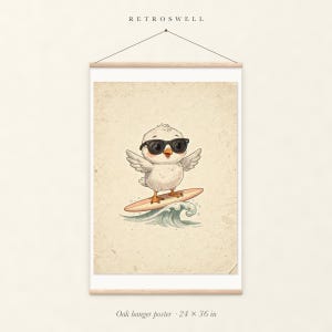 Seagull Surfing Art Print, Framed or Unframed Coastal Nursery Poster image 5