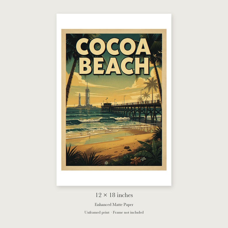 Cocoa Beach Surf unframed 12 by 18 inch print on enhanced matte paper, shown with its white paper border.