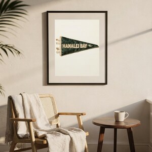 Hanalei Bay, Kauai, Hawaii Surf Pennant Print | Vintage Felt Pennant Art | Beach House Decor | Retro Surf Wall Art | Printable Digital Downl image 7