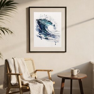 Ocean Wave Aquarell Druck, glasig blau Surf Malerei, Küsten Wand-Dekor, Strand-Haus-Kunst, druckbare Wandkunst digitaler Download Bild 8