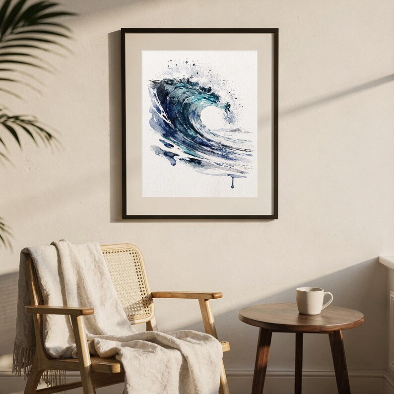Ocean Wave Aquarell Druck, glasig blau Surf Malerei, Küsten Wand-Dekor, Strand-Haus-Kunst, druckbare Wandkunst digitaler Download Bild 8