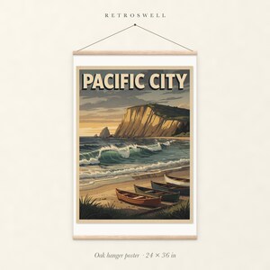 Pacific City Oregon Surf Travel Poster, Framed or Unframed Vintage Style Coastal Print image 5