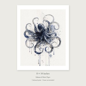 Octopus unframed 8 by 10 inch print on enhanced matte paper, shown with its white paper border.