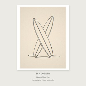 Crossed Surfboards Line unframed 16 by 20 inch print on enhanced matte paper, shown with its white paper border.