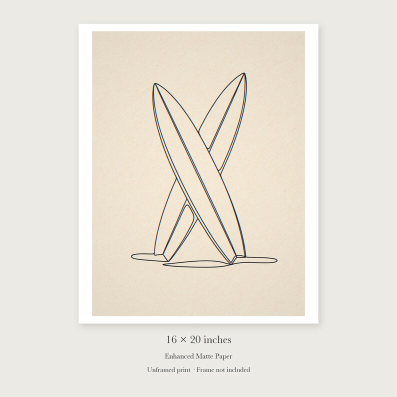 Crossed Surfboards Line unframed 16 by 20 inch print on enhanced matte paper, shown with its white paper border.
