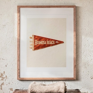 Lámina artística con banderín de surf de Hermosa Beach, póster costero enmarcado o sin enmarcar. imagen 13