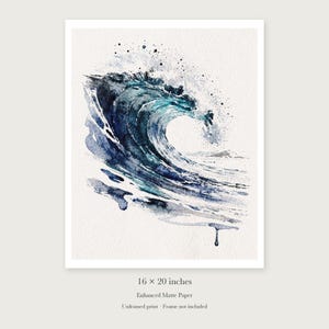Glass Curl Wave Watercolor unframed 16 by 20 inch print on enhanced matte paper, shown with its white paper border.
