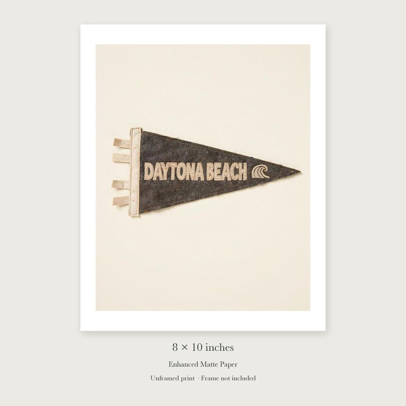 Daytona Beach, Florida Surf Pennant unframed 8 by 10 inch print on enhanced matte paper, shown with its white paper border.