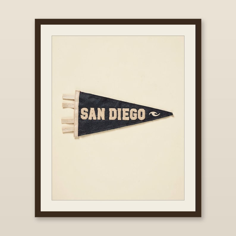 San Diego, California Surf Pennant Print | Vintage Felt Pennant Art | Beach House Decor | Retro Surf Wall Art | Printable Digital Download image 1