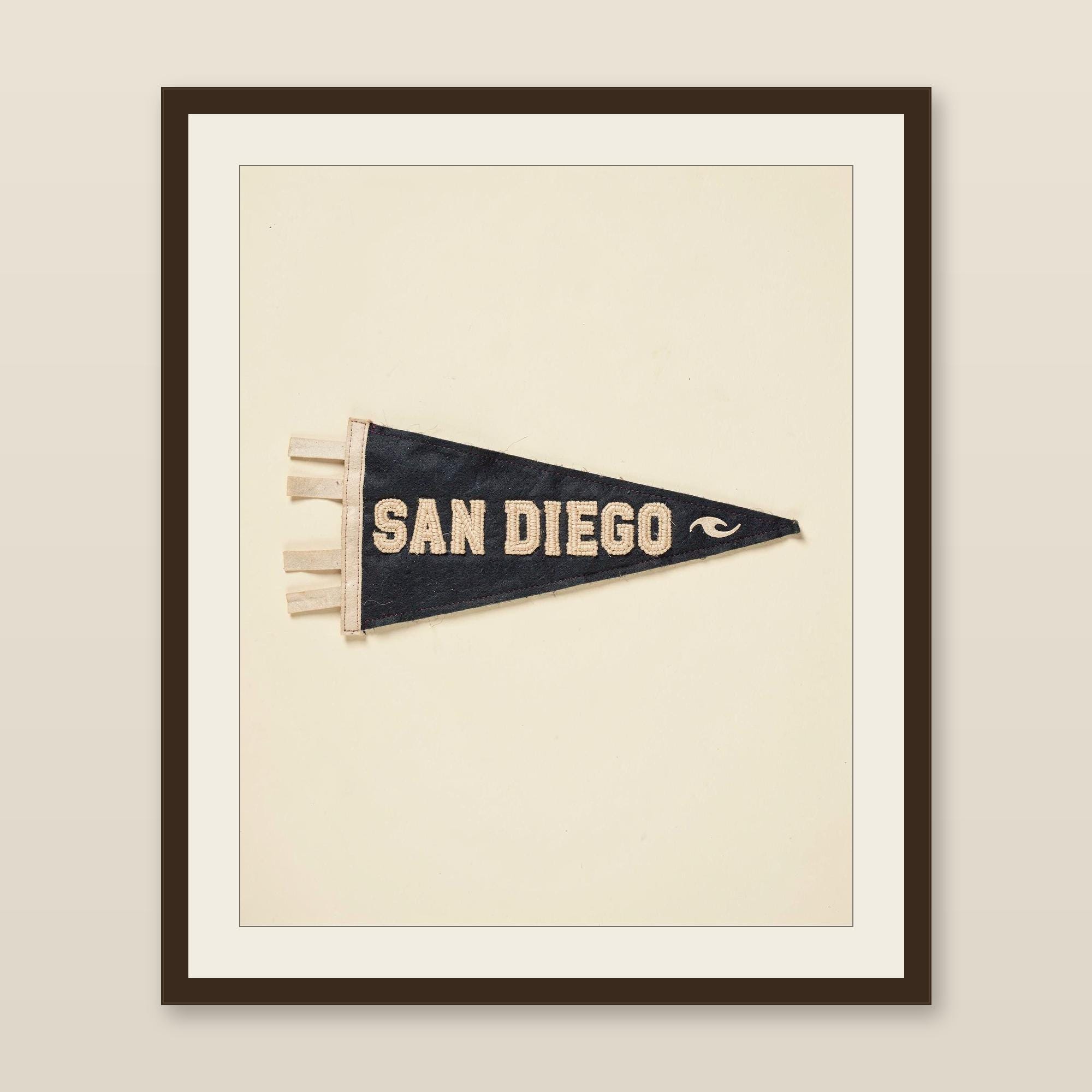 San Diego, California Surf Pennant Print | Vintage Felt Pennant Art | Beach House Decor | Retro Surf Wall Art | Printable Digital Download