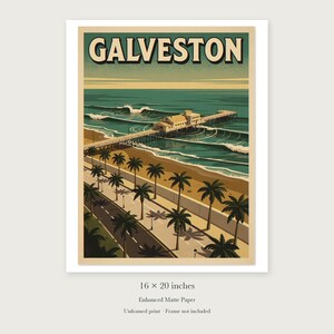 Galveston Texas Surf Travel Poster, Framed or Unframed Vintage Style Coastal Print image 9