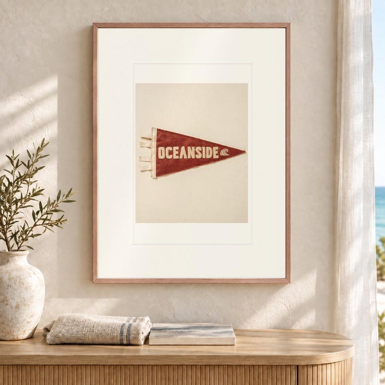 Oceanside Surf Pennant Art Print, Framed or Unframed Coastal Poster image 12