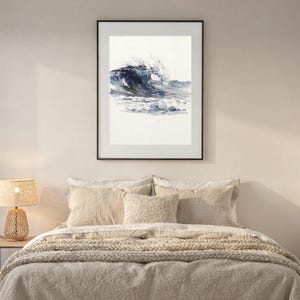 Aquarel golf kunst rollende pauze Indigo oceaan schilderij kust muur decor strandhuis print afdrukbare muur kunst digitale download afbeelding 9