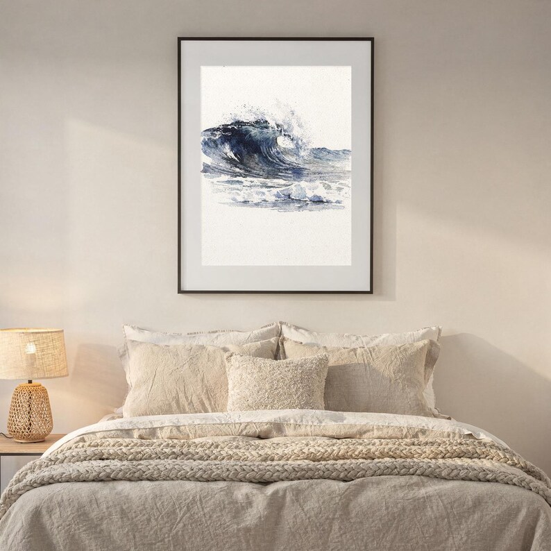 Aquarel golf kunst rollende pauze Indigo oceaan schilderij kust muur decor strandhuis print afdrukbare muur kunst digitale download afbeelding 9
