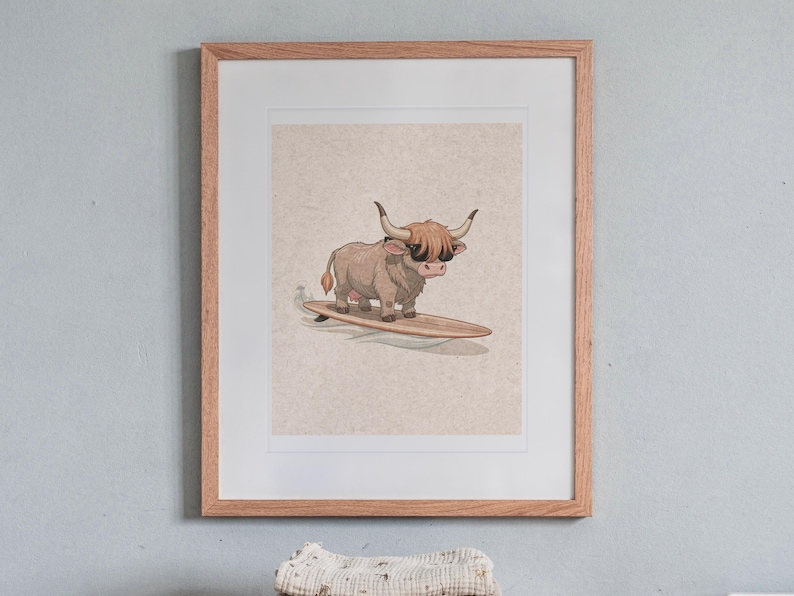 Highland Cow Surfing Print