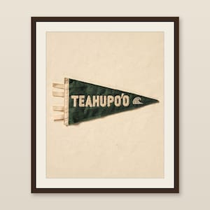 Teahupo'o, Tahiti Surf Pennant Print | Vintage Felt Pennant Art | Beach House Decor | Retro Surf Wall Art | Printable Digital Download image 1