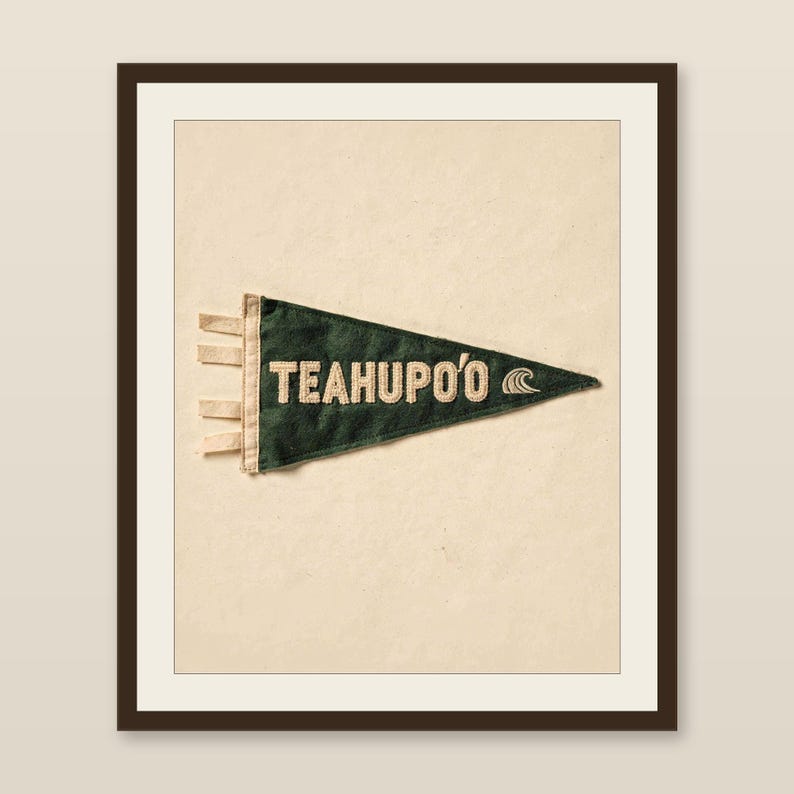 Teahupo'o, Tahiti Surf Pennant Print | Vintage Felt Pennant Art | Beach House Decor | Retro Surf Wall Art | Printable Digital Download image 1