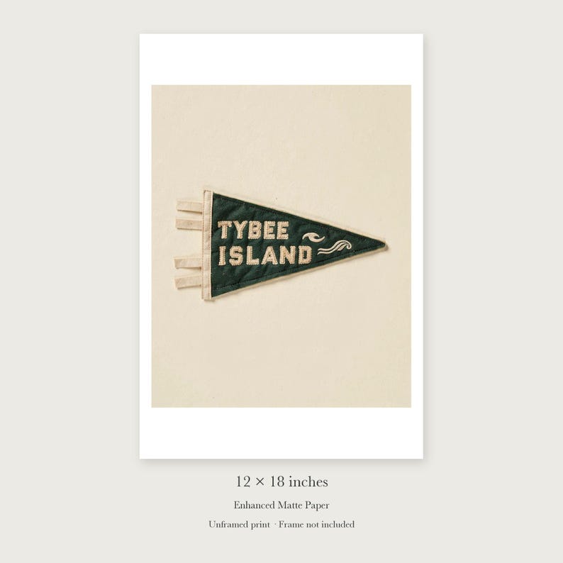 Tybee Island, Georgia Surf Pennant unframed 12 by 18 inch print on enhanced matte paper, shown with its white paper border.