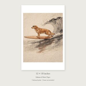 Golden Retriever Surfing Art Print, Framed or Unframed Watercolor Style Dog Poster image 8