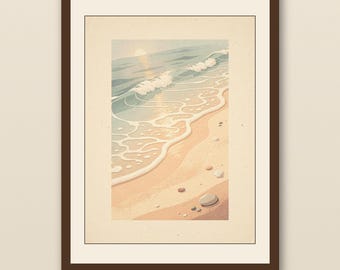 Lámina infantil con diseño de olas del océano / Decoración costera para habitación infantil en verde espuma de mar / Arte de pared relajante con temática playera / Imprimible