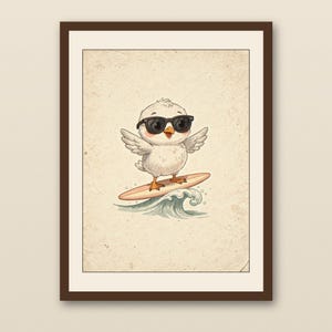 Seagull Surfing Art Print | Ocean Nursery Wall Art | Baby Beach Decor | Cute Surf Nursery | Digital Download