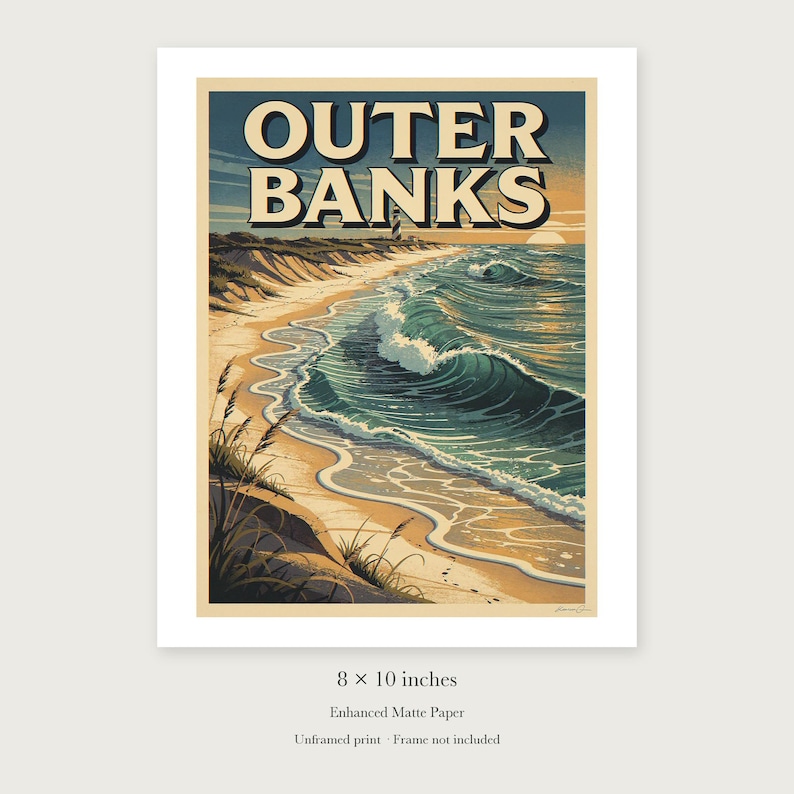 Outer Banks Surf unframed 8 by 10 inch print on enhanced matte paper, shown with its white paper border.