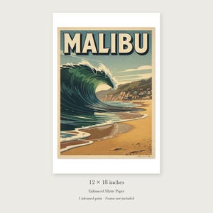 Malibu Surf unframed 12 by 18 inch print on enhanced matte paper, shown with its white paper border.