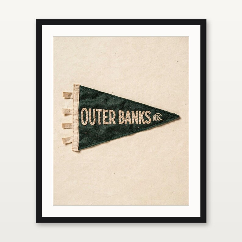 Outer Banks, North Carolina Surf Pennant Print | Vintage Felt Pennant Art | Beach House Decor | Retro Surf Wall Art | Printable Digital Down image 3