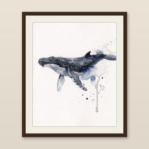 Humpback Whale Watercolor Print, Indigo Whale Painting, Coastal Wall Art, Ocean Nursery Decor, Beach House Printable Wall Art Digital Downlo
